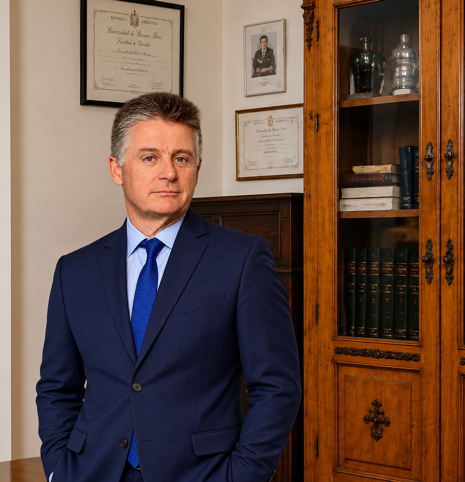 Sergio A Caffaratti, escribano público, en el despacho del estudio