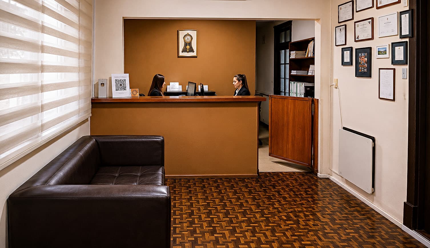 Recepción del estudio, con el mostrador de atención